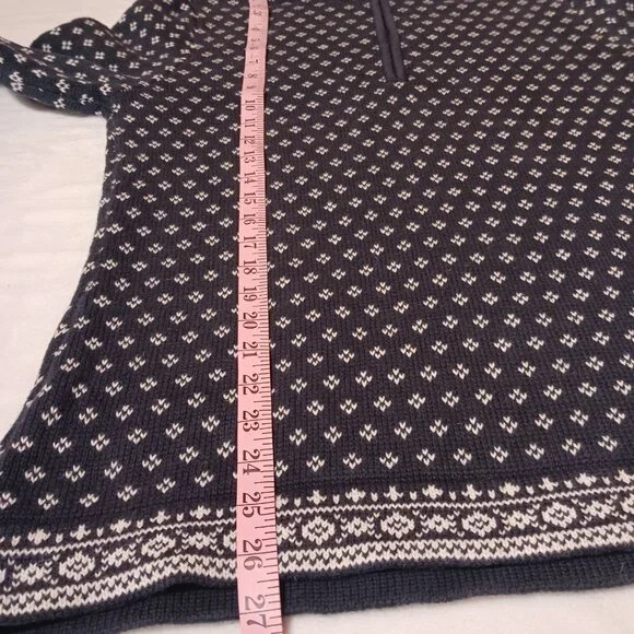 L.L. Bean, 100% Cotton, Nordic Fair Isle Sweater, 1/4 Zip, Black/White, Med.-Reg - Picture 8 of 16